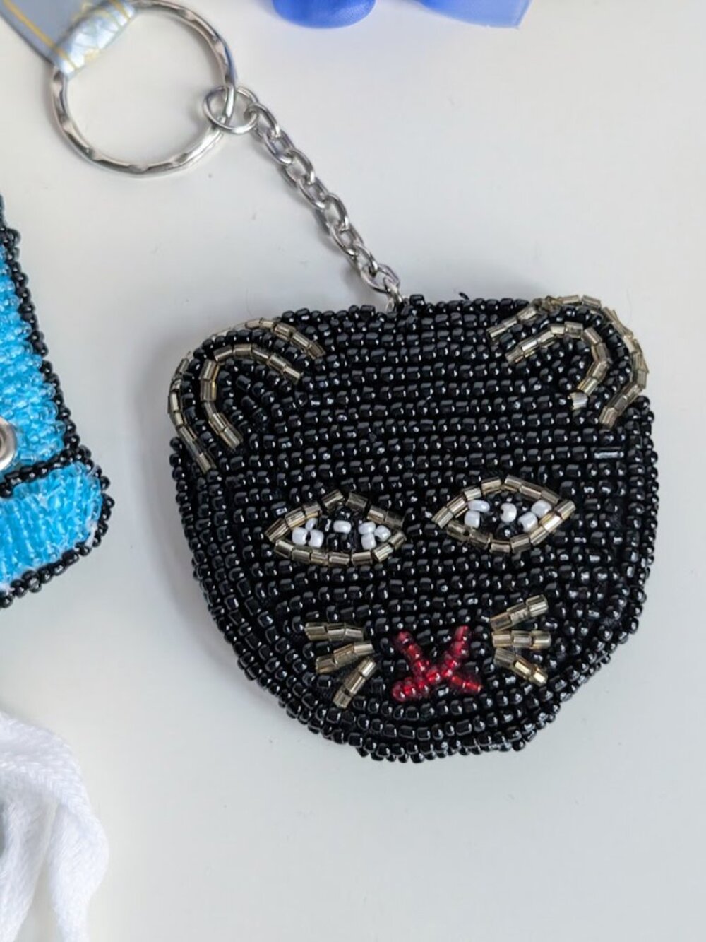 Beaded Pink High Heel Shoe Coin Purse & Black Cat Face Key Chain - Picture 2 of 9